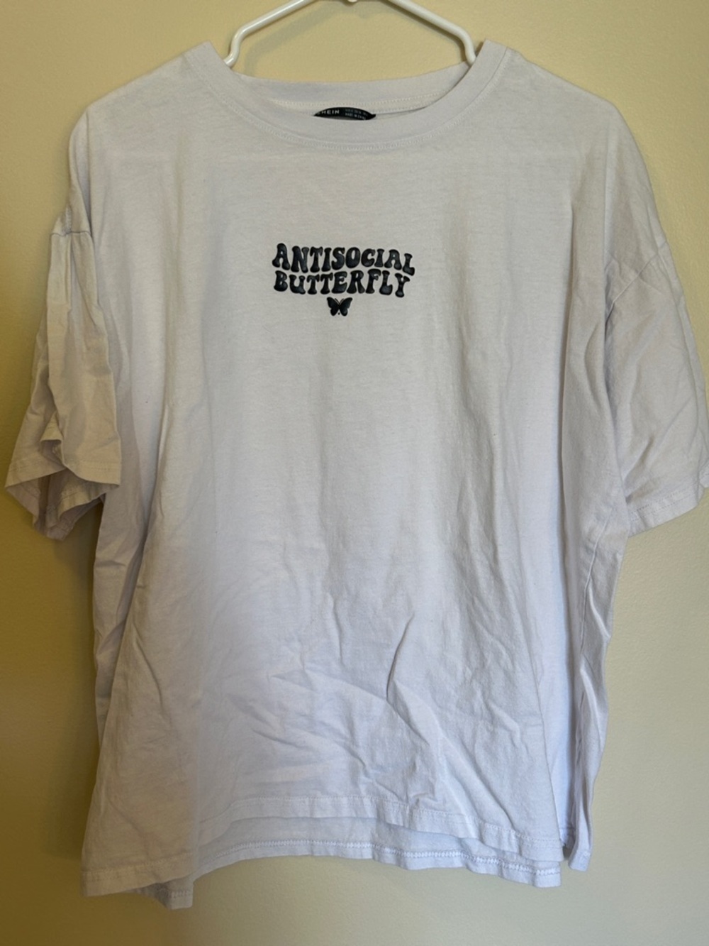 SHEIN White “Anti Social Butterfly” Graphic Tee | Y2K Aesthetic Slogan T-Shirt |